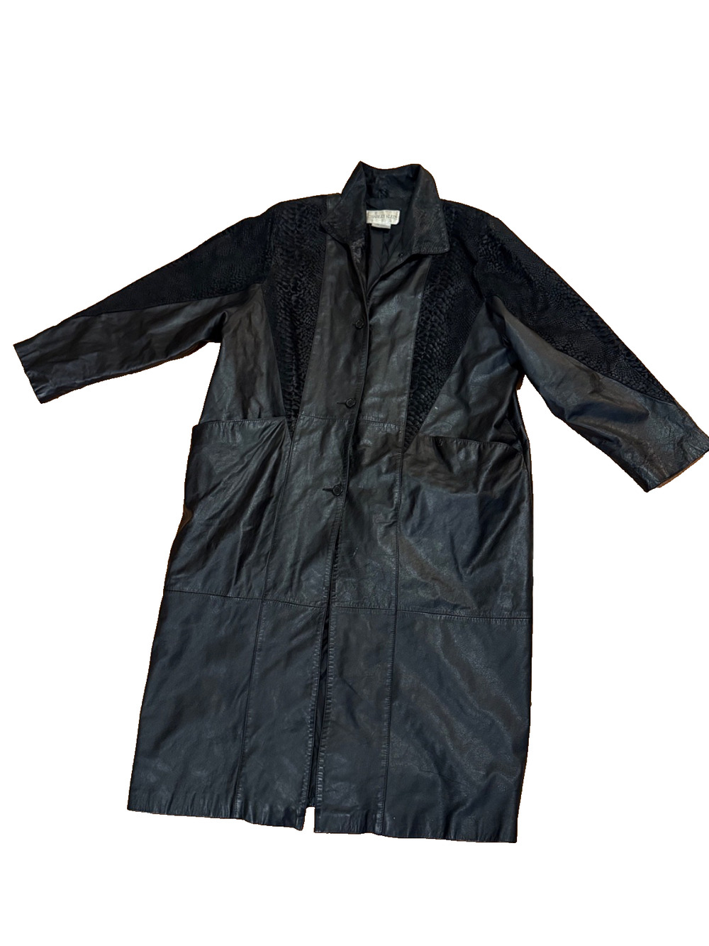 Charles Klein Trench Coat Womens 2XL Black Long Button Front Vintage